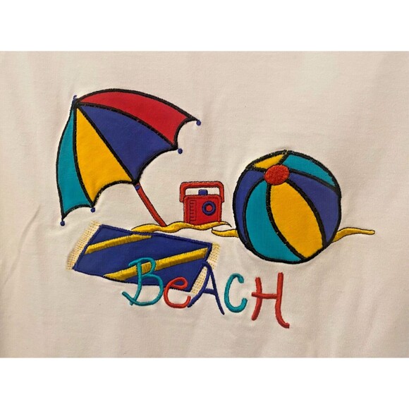 Vtg BOLD SPIRIT Ringer T-Shirt M White Blue Red BEACH Embroidered Colorful Retro - Picture 3 of 7